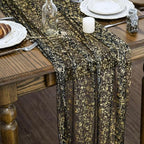 Artoid Mode Black Gold Gauze Table Runner 120 Inch 10Pcs, Glitter Metallic Foil Sheer Dining Wedding Anniversary Holiday Birthday Table Decor for Home Party by ArtoidMode