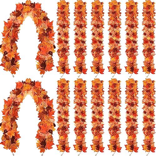 Tigeen 12 Pcs Fall Leaf Garland, 5.7 ft Autumn Maple Leaf Decorations by Tigeen