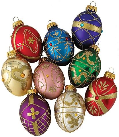Kurt S. Adler Glass Decorative Egg Ornament, 45mm, Set of 9, Multicolored (GG0517) by KurtSAdler