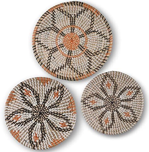 Clinton Calicep & Nicolea Woven Wall Basket Decor Set of 3 - Modern Boho Rustic Wicker Hanging Wall Baskets - Natural Decorative Storage for Bedroom, Kitchen, Living Room & Dining Room by Unknown