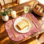 Whaline Vintage Red Cotton Placemats with Ruffle Stripe Kitchen Place Mats for Birthday Party Home Dining Table Decor, Set of 6, 14.5 x 19.7 in - Image 5