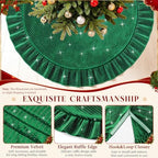 Green Tree Skirt Small Sequin Christmas 60 Inch Velvet Mini for Pencil Glitter Skirts Collar Sparkle Decorations - Image 2