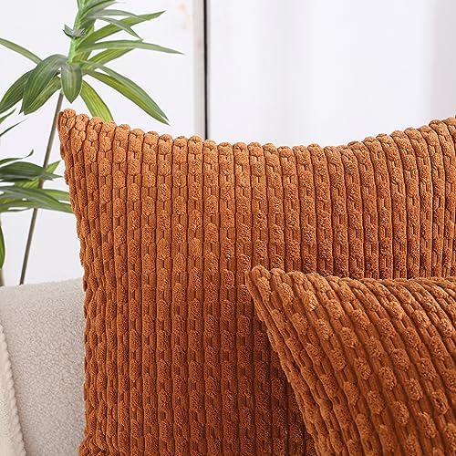 VAKADO Fall Throw Pillow Covers 24x24 Decorative Set of 4 Couch Corduroy Boho Rust Rustic Cushion Case Farmhouse Decor Square for Home Living Room Bed Sofa,Terracotta - Image 2