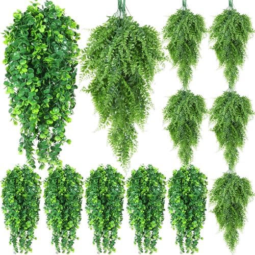 Hoteam 12 Pcs Artificial Hanging Greenery Plants, Eucalyptus,Persian Grass by Hoteam