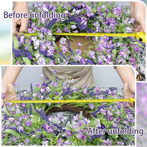 LLZLL Purple Spring Wreaths for Front Door 22 Inch Summer Wreath Artificial Violet Lavender Wreath with Eucalyptus Leaf for Spring Easter Home Decorations - Image 6
