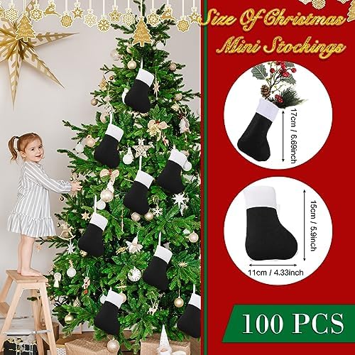 Seematn 100 Pcs Mini Christmas Stockings Bulk, Black, White - Image 2