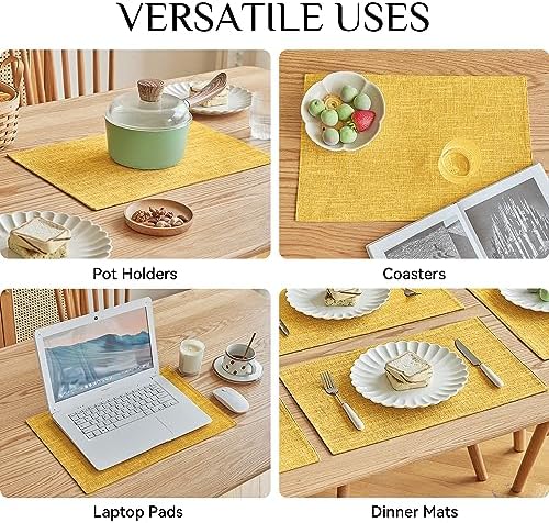 Softalker Faux Linen Cloth Placemats Set of 8-12 x 18 Inch, Mustard - Image 5