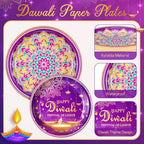 Potchen 350 Pcs Happy Diwali Party Supplies India Festival of Lights Disposable Tableware Include Paper Plates Cups Napkins Knives Forks and Spoons for Diwali Indian Deepawali Hindu Party Decoration - Image 4