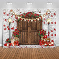 Mocsicka Rustic Wood Door Red Roses Backdrop Love Hearts Brick Wall Background Romantic Valentine's Day Party Decoration Supplies Photo Booth Props (10x6.5ft) by Mocsicka