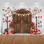 Mocsicka Rustic Wood Door Red Roses Backdrop Love Hearts Brick Wall Background Romantic Valentine's Day Party Decoration Supplies Photo Booth Props (10x6.5ft) by Mocsicka