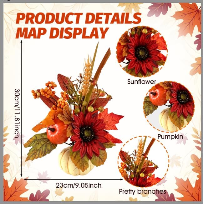 YLOLUL 6 Set Mini Fall Pumpkin with Artificial Flower Decorations Thanksgiving Sunflower Centerpieces for Tables Harvest Fall Table Floral Decor Autumn Fireplace Mantle Living Room Home Kitchen Party - Image 3