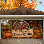 Thanksgiving Garage Door Banner 157 x 71 In Turkey Happy Thanksgiving Garage Door Cover, Rustic Fall Harvest Outdoor Garage Door Decorations with 393.7 In Rope for Thanksgiving Home Decor - Image 3