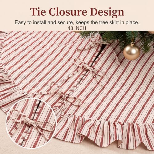 Thenshop 48 Inch Christmas Tree Skirt, Ruffle Quilted Stripe Tree Skirt - Image 2
