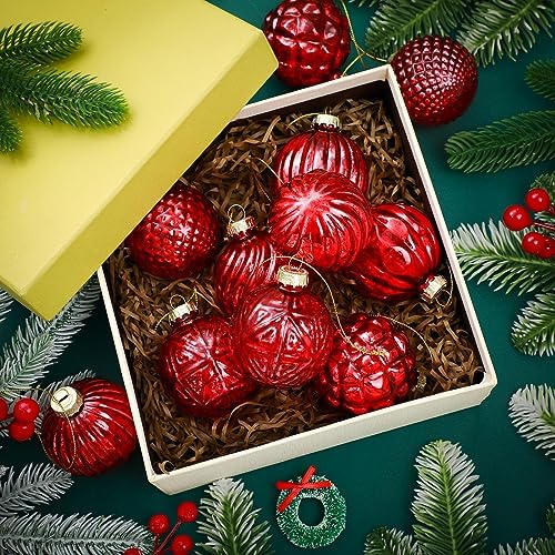 Jenaai 12 Pcs Christmas Red Glass Ball Ornaments, Tree Decoration - Image 3