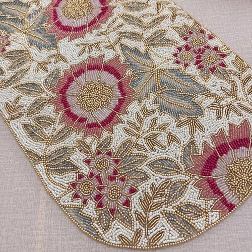 Handmade Table Runner, Beaded Table Runner, Spring Floral Bead Runner, 13x36 inch - Image 2