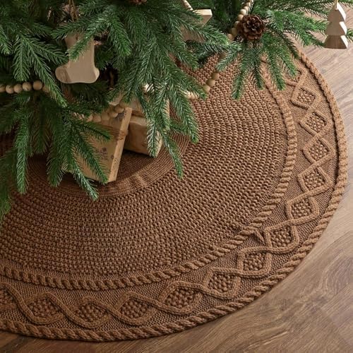 48 inch Christmas Tree Skirt: Diamond Edge Knit Tree Skirt for 7.5ft Tree, Western Brown Tree Skirt, Vintage Tree Skirts, Rustic Farmhouse Christmas Decorations by LimBridge