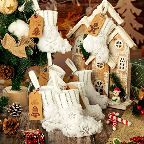 24 Set Mini White Snowflake Christmas Stockings with Gift Tags Bells - Image 5