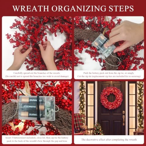 22" Christmas Wreath for Front Door, Christmas Decorations - Image 4