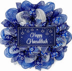 Happy Hanukkah Wreath with Star of David Ribbons Handmade Deco Mesh Available in 24 inch Diameter or 28 inch Diameter - Image 4