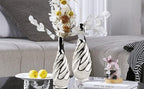 Yundu Ceramic Vase Set of 2, White with Silver, Modern Home Décor, Living Room, Dried Flowers, 14x6x6 inches - Image 4