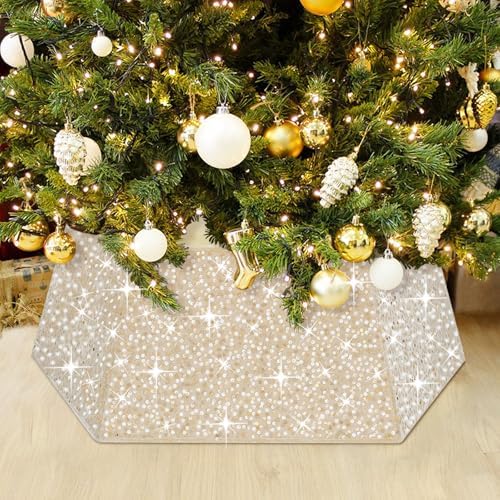 Sequin Christmas Tree Ring Collar Collapsible 25.59 Inch Champagne Gold Tree Skirt Velvet Tree Stand Cover for Xmas Artificial Tree Home Ornaments by LJIE-House