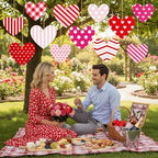 RattanView 12 Pcs Large Outdoor Valentine's Day Decorations Heart Hanging Decor 12'' and 10'' Red Pink White Tree Ornaments Plastic Love Tags with String Outdoor Lawn Yard for Valentine's Day Party - Image 6