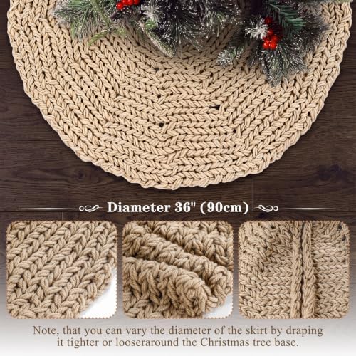 Shappy Khaki 48 Inch Chunky Knit Christmas Tree Skirt Crochet Tree Skirt - Image 2