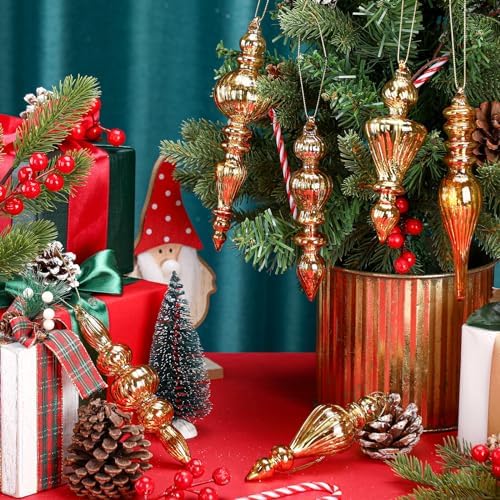 Soaoo 6 Pcs 6.3 in Champagne Gold Mercury Glass Finial Christmas Ornaments - Image 4