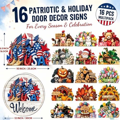 16 Pcs Interchangeable Welcome Sign for Front Door, Wood Hanging Decor，1 - Image 4