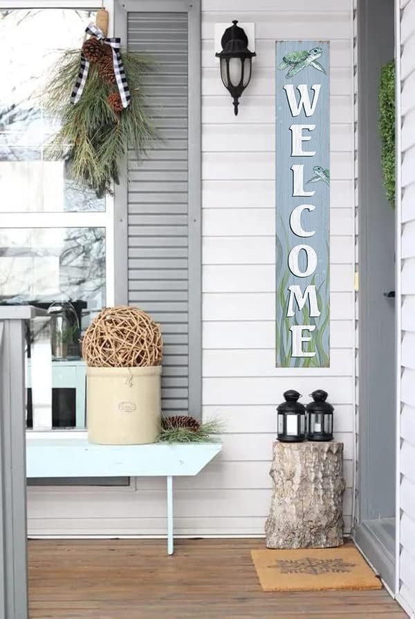 Welcome Sea Turtle Sign for Front Door, 4ft Tall Front Porch Decor, Vertical Wooden Signs for Front Porch, Rustic Farmhouse Wood Porch Decorations Outdoor - Image 4