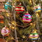 Soulchen Vintage Christmas Tree Ornaments Set, 2.4'' Retro Striped Ball - Image 2