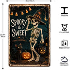 Vintage Metal Tin Sign Halloween Skeleton Witch Black Cat Pumpkin Vintage Wall Art for Porch Bar 12×16 Inches with Metal Frame - Image 7