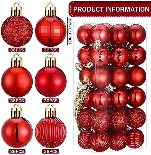 Shappy 216 Pcs Mini Christmas Ball Ornament 1.18 Inch,Red - Image 2