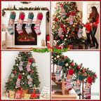 Christmas Stockings 4 Pack, 21 Inch Large Family Christmas Stocking, Red and Green Reindeer Snowman Xmas Stocking for Fireplace,Christmas Decorations - Image 5