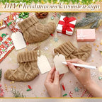 Suhine 36 Set Mini Christmas Knitted Stockings 6'' Neutral Christmas Stocking Rustic Modern Farmhouse Xmas Tree Decor with Wooden DIY Tags Gifts Bulk for Holiday Mantel Party Favor(Khaki) - Image 4