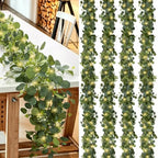 4 Pack Artificial Eucalyptus Garland with LED String Lights, 6FT DIY Lighted Faux Greenery Vines, Silk Fake Leaves for Wedding Table Runner, Fireplace Mantle, Battery-Operated by UOROMI