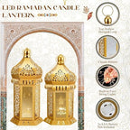 Honoson Eid Ramadan Lantern Large Temple Moroccan Lantern Lamp Ramadan Decorations for Home Hanging Outdoor Patio or Indoor Home Decor with LED String Lights(Gold,Themed) - Image 5