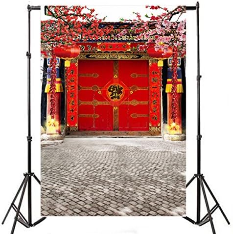 AOFOTO 6x8ft Lunar New Year Backdrop Chinese New Year Decorations Spring Festival Couplets Backgrounds China Red Gate Courtyard Firecrackers Lantern Bloom Plum Flowers Backdrop Family Portrait Props - Image 4