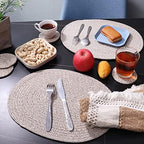Mix Brown Braided Placemats Set of 6, Cotton Fabric Oval Table Mats Non Slip Washable 16 * 12 inch Oval Place Mats, 6 Pack Jute Rope Woven Placemats for Wedding Birthday Baby Shower Party Decoration - Image 4