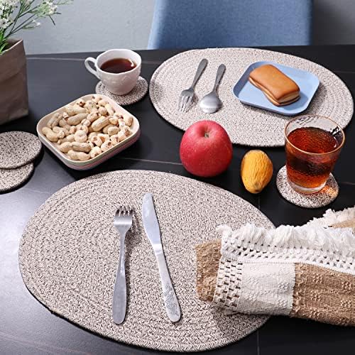 Mix Brown Braided Placemats Set of 6, Cotton Fabric Oval Table Mats Non Slip Washable 16 * 12 inch Oval Place Mats, 6 Pack Jute Rope Woven Placemats for Wedding Birthday Baby Shower Party Decoration - Image 4