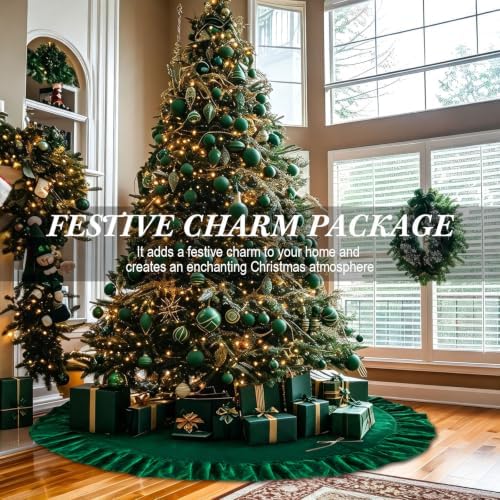 60 Inches Velvet Christmas Tree Skirt Decorations Green Luxury Xmas Fur Plush Skirts for Merry Christmas Party Rustic Vintage Holiday Home Winter - Image 3