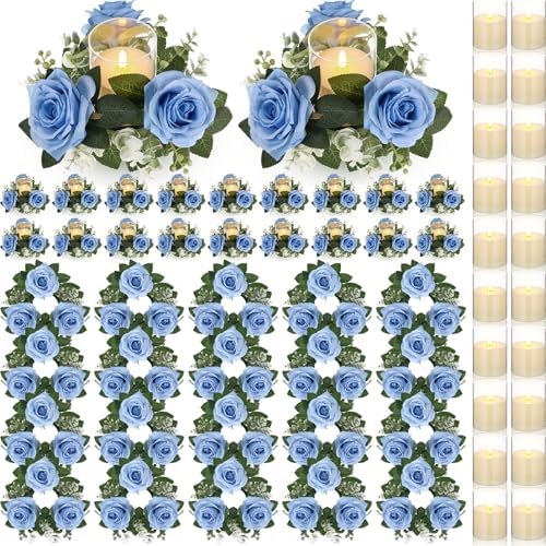 Yunlly 20 Pcs Rose Candle Rings with Candles Sets, Blue by Yunlly