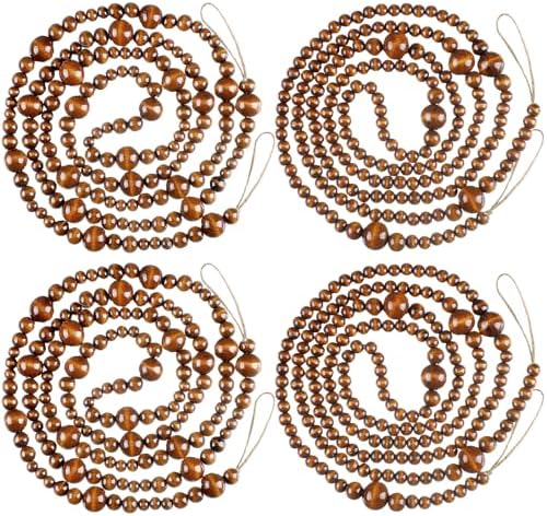 Bucherry 4 Pcs Christmas Wood Bead Garland 28.8 Feet, Coffee by Bucherry
