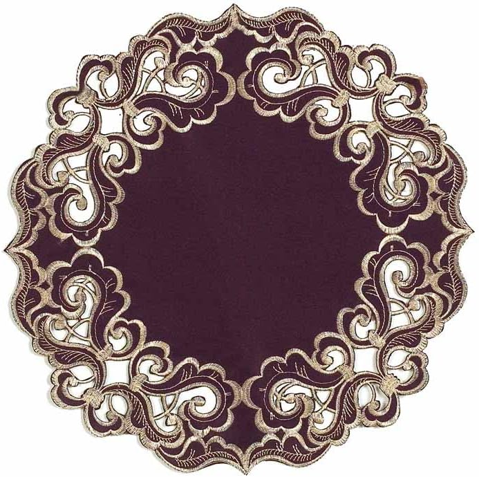Decozen Set of 8 Doilies for Table, Lace Doilies - Rustic, Crochet, Farmhouse, Kitchen, Dining Table Centerpiece Decor - Round Christmas Placemats for Home 15 inch Gold Plum, The Granada Collection by Decozen