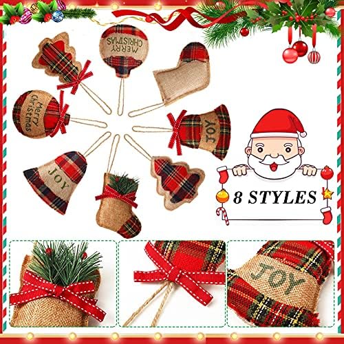 24 Pcs Burlap Christmas Ornaments Set Mini Stockings Funny,Rustic - Image 4