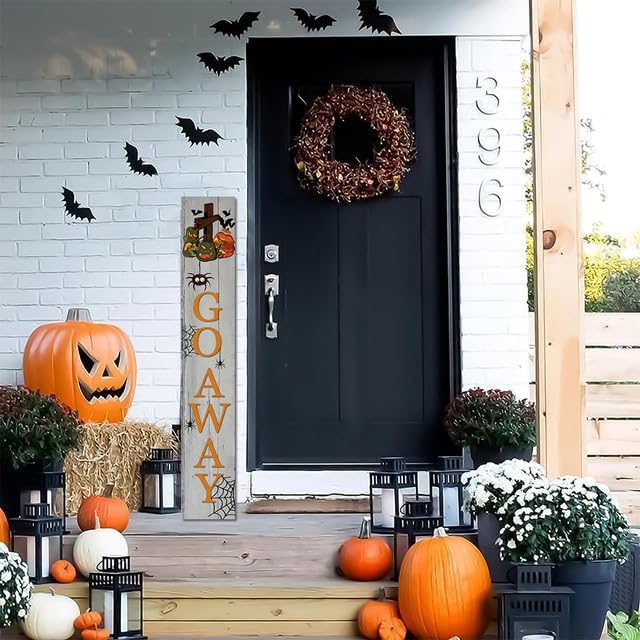 Halloween Porch Board Sign, Cute Halloween Go Away Signs or Lean Against Wall Standing Sign, Unwelcome Halloween Decorative Plaques for Front Door Outdoor 48"×8" - Image 4