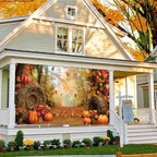 16X7ft Fall Garage Door Cover Decorations Autumn Pumpkin Rustic Harvest Family Holiday Decor Maple Leaves Harvest Party Party Outdoor Indoor Cover - Image 2