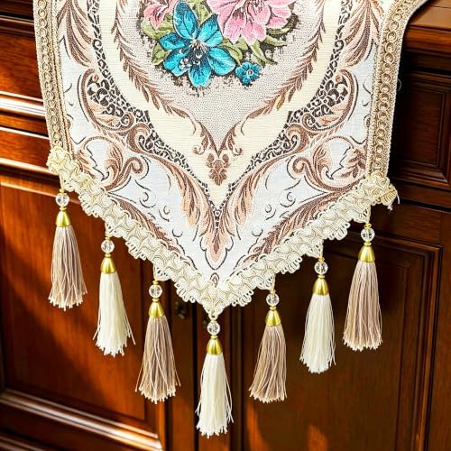 Dinner Table Runner 72 Inches Long Cream White Retro Floral Damask Jacquard - Image 4