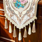Luxury Vintage Table Runner 120" Long Thick Chenille Floral Jacquard White - Image 4