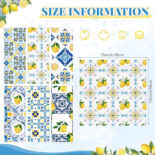Nuogo 36 Pack Lemon Cloth Napkins 15"x15" Amalfi Coast Lemon Napkins - Image 3